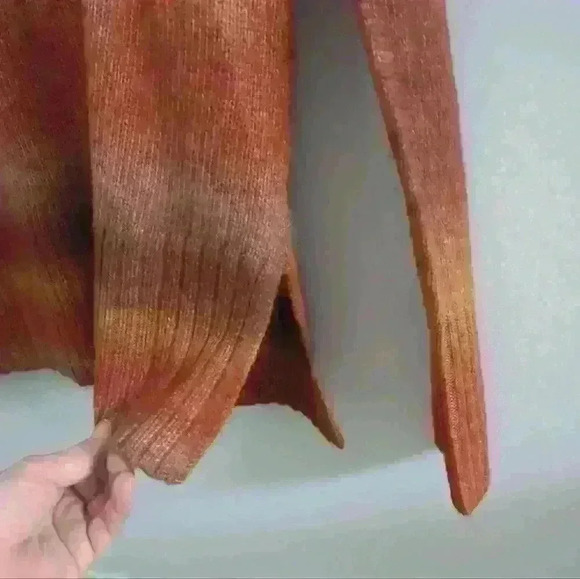 🌴2/$25🌴A.N.A | Women's Rust Combo V-Neck Fuzzy  Block Chain Sweater - Picture 3 of 4